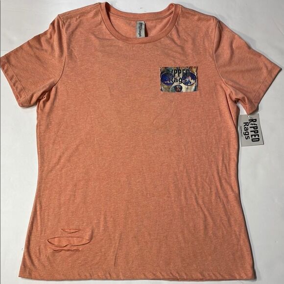 Ripped Rags Womens Coral Distressed Edgy Grunge Deconstructed Tshirt Sz M - Picture 1 of 9